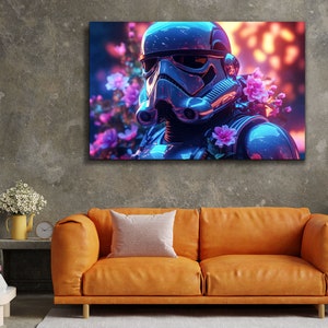 Wall hanging tempered glass print wall art, cyberpunk style star wars stormtrooper print painting, Ready to Hang
