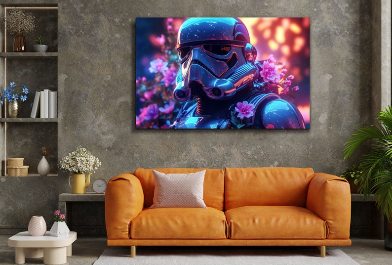 Wall hanging tempered glass print wall art, cyberpunk style star wars stormtrooper print painting, Ready to Hang