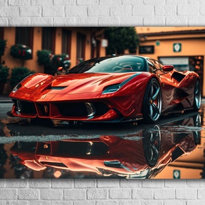 Red Ferrari Wall Art, Large, Vivid Tempered Glass Home Decoration, Luxury Car, Housewarming Gift