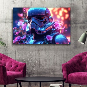 Wall hanging tempered glass print wall art, cyberpunk style star wars stormtrooper print painting, Ready to Hang