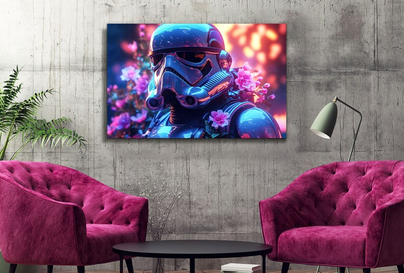 Wall hanging tempered glass print wall art, cyberpunk style star wars stormtrooper print painting, Ready to Hang