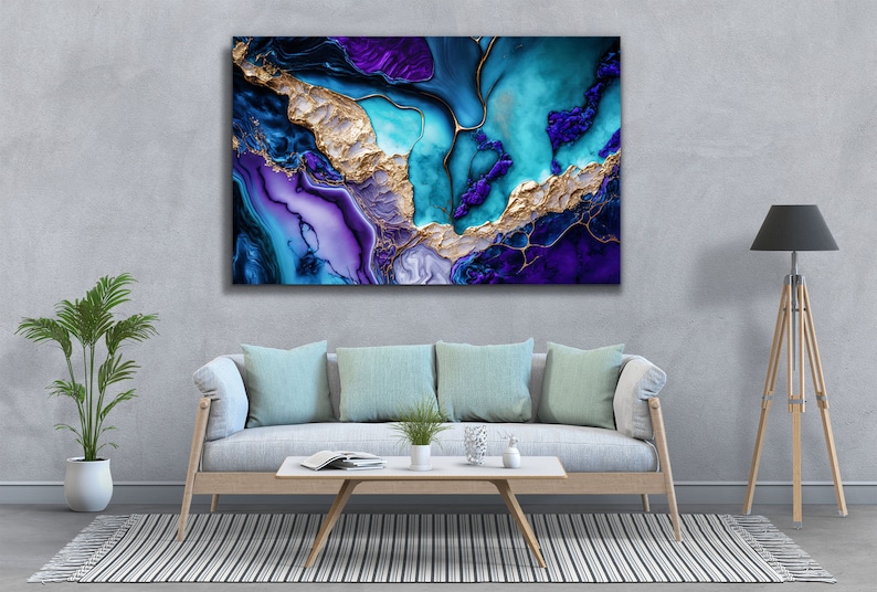 Luxury Alcohol Ink Marble Wall Art, Vivid Tempered Glass Home
