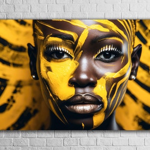 Abstract Woman Painting Wall Art, Tempered Glass Print, Optical Illusion Body Art, Modern Home Decoration, Eye-Catching Design