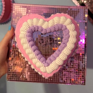 Pink Disco Heart 2-Tier Fake Cake