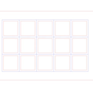 May include: A grid of 18 white squares outlined in blue, with a larger red outline around the entire grid.