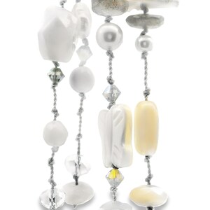 Necklace, hand knotted, swarovski crystals, pearls, mother of pearl, labradorite and white agate.  36&quot; length, endless strand, (no clasp)