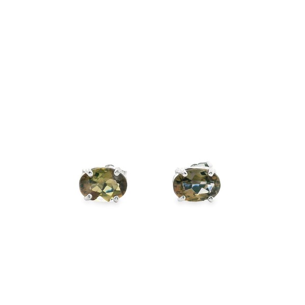 Andalusite oval gemstone earrings set in oval basket sterling silver mountings