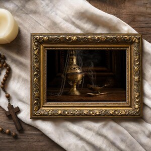 Räuchergefäß und Thurible | Barock Italienisches Stillleben | Traditionelle katholische Andacht | Heiliger Kunstdruck | Katholische Wandkunst | Katholisches Geschenk