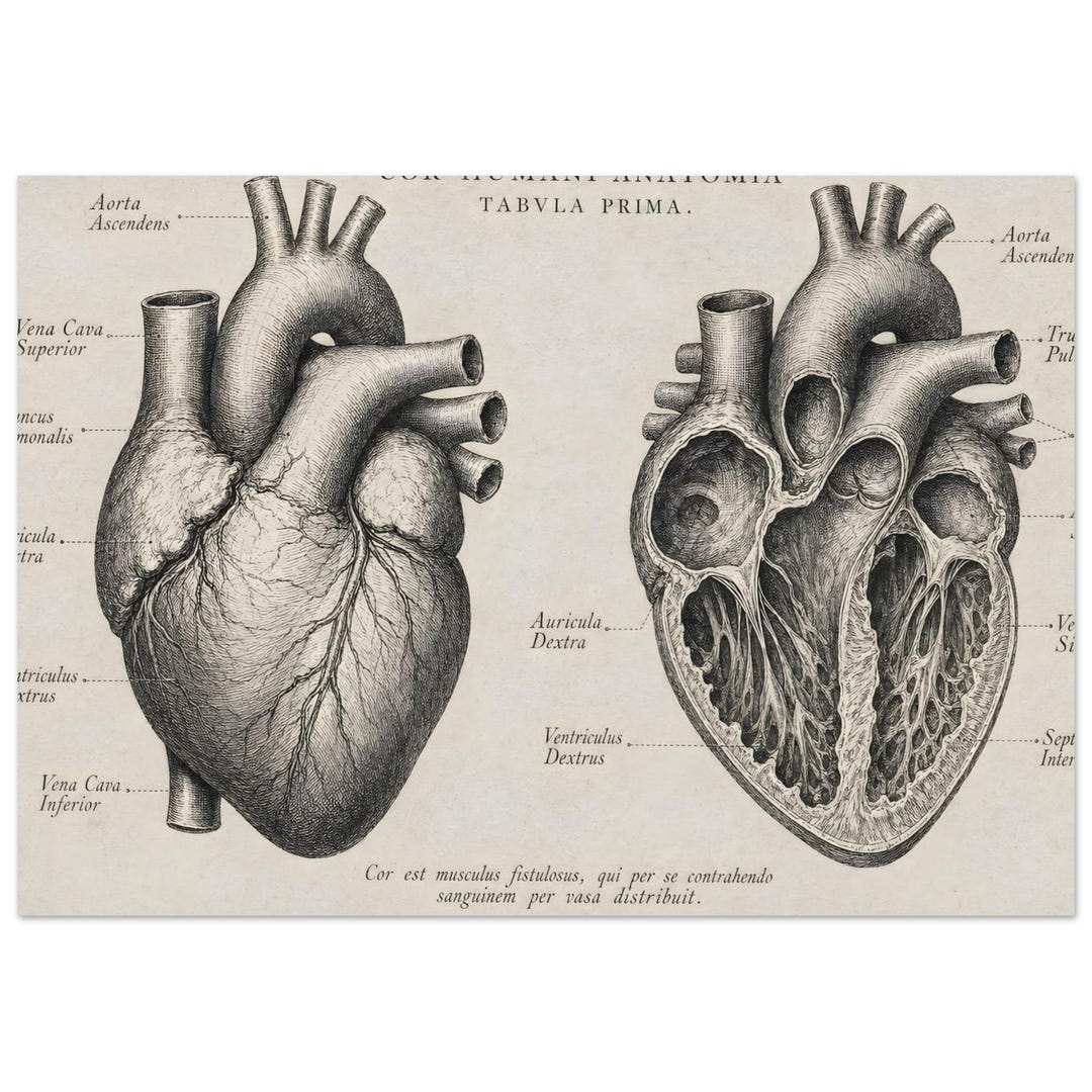Human Heart Anatomy Etching Print | Cardiology Wall Art - Etsy