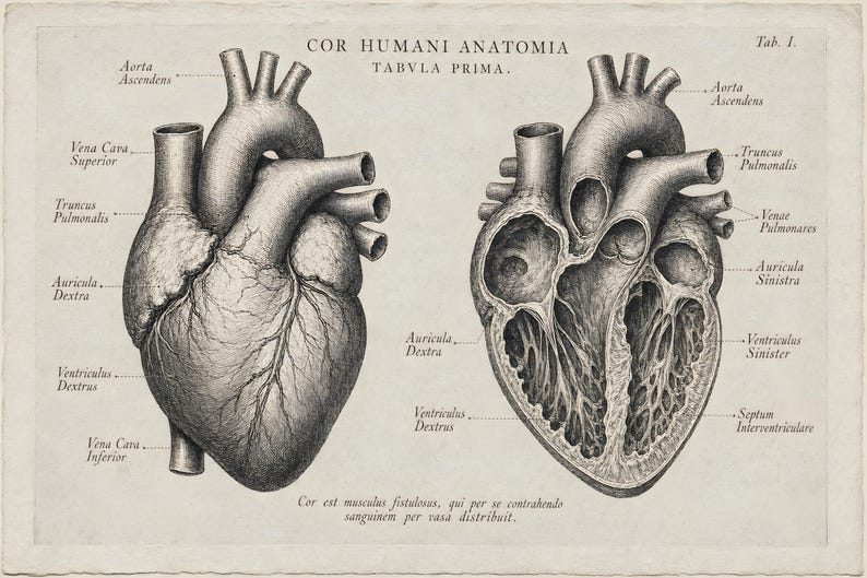 Human Heart Anatomy Etching Print | Cardiology Wall Art - Etsy Australia