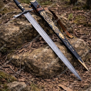 Espada larga de Damasco hecha a mano, tipo XVIIIc, estilo medieval, réplica histórica europea.