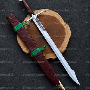 Espada Falchion hecha a mano / Hoja de acero de alto carbono de un solo filo, vaina de cuero