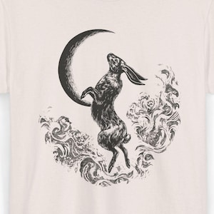 Celestial Hare Shirt, Lunar Rabbit Shirt, Crescent Moon Phases Aesthetic, Dark Forestcore Tee, Witchy Nature Shirt, Mystical Gothic Bunny