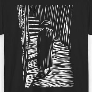 Mysterious Figure Abstract Shirt, Dark Academia Shadow Goth Grunge Aesthetic, Vintage Graphic Woodcut Art, Gothic Horror Classic Alt Fashion