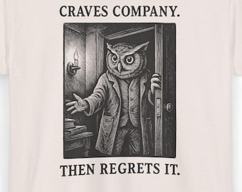 Owl Introvert Humor Shirt in Vintage Graphic Illustration, Funny Animal Tee for Antisocial People, Homebodies, and Quiet Book Owl Lovers