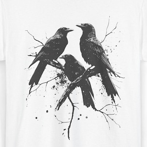 Three Ravens Shirt, Gothic Crow T-Shirt, Dark Academia Bird Tee, Occult Forestcore Unisex Top, Witchy Nature Raven Crow Lover Tee Gift