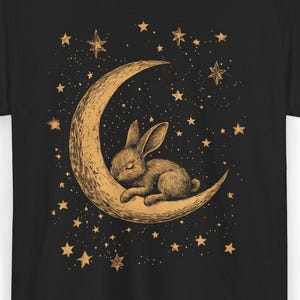 Celestial Bunny Moon Shirt, Vintage Lunar Rabbit Tee, Cottagecore Animal Shirt, Starry Night Aesthetic, Fairycore Crescent Moon Witchy Shirt