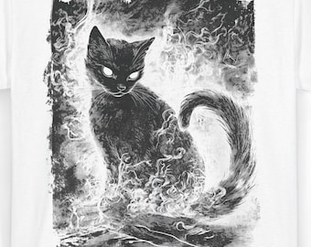 Witchy Black Cat Shirt Gothic Alt Fashion Tee, Mystical Magic Tee, Grunge Witch Clothing Dark Academia Aesthetic Occult Shirt for Cat Lovers