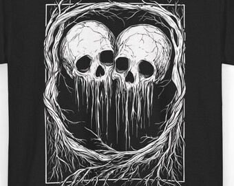 Skull Heart Shirt Gothic Romance Tee Horror Valentine Shirt Creepy Skeleton Love Gift, Dark Academia, Alt Fashion Clothing Couple Goth Shirt