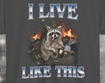 I Live Like This Shirt, y2k Unhinged Funny Raccoon Graphic Tee, Silly Raccoon Lovers Gift T-Shirt