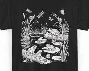 Frog Pond Vintage T-Shirt, Botanical Amphibian Naturecore Tee, Cottagecore Forest Toad Shirt Unisex Gift