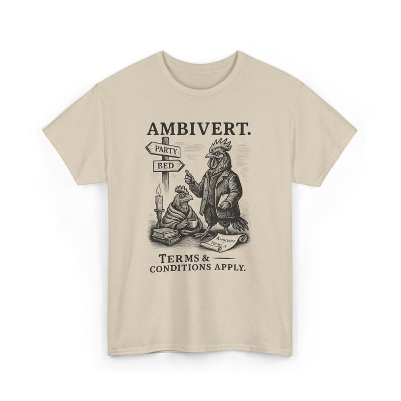 Ambivert Rooster Shirt Funny Introvert Tee Vintage Animal Graphic Shirt Victorian Style Attitude Personality T-Shirt Quirky Social Humor Art Sand