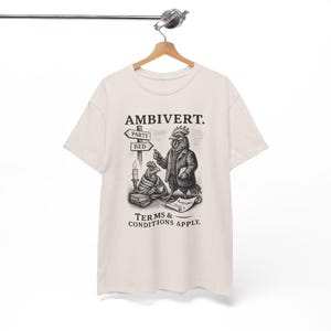 Ambivert Rooster Shirt Funny Introvert Tee Vintage Animal Graphic Shirt Victorian Style Attitude Personality T-Shirt Quirky Social Humor Art image 6