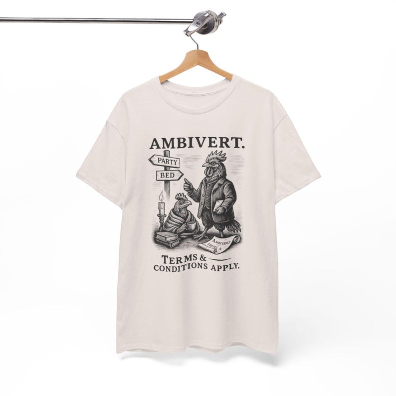Ambivert Rooster Shirt Funny Introvert Tee Vintage Animal Graphic Shirt Victorian Style Attitude Personality T-Shirt Quirky Social Humor Art image 6