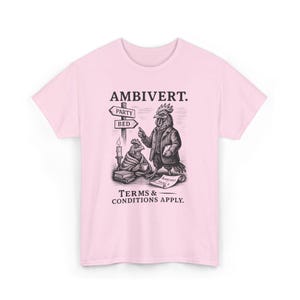 Ambivert Rooster Shirt Funny Introvert Tee Vintage Animal Graphic Shirt Victorian Style Attitude Personality T-Shirt Quirky Social Humor Art Light Pink