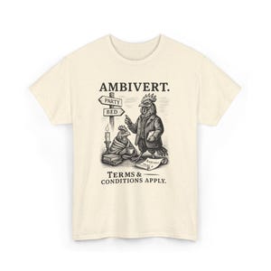 Ambivert Rooster Shirt Funny Introvert Tee Vintage Animal Graphic Shirt Victorian Style Attitude Personality T-Shirt Quirky Social Humor Art Natural