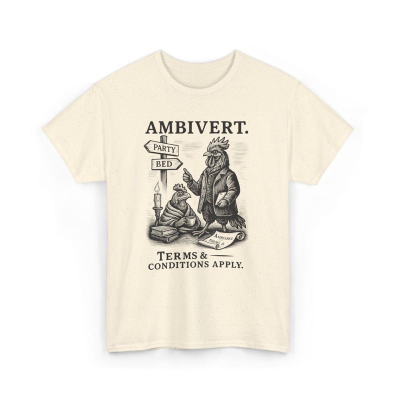 Ambivert Rooster Shirt Funny Introvert Tee Vintage Animal Graphic Shirt Victorian Style Attitude Personality T-Shirt Quirky Social Humor Art Natural