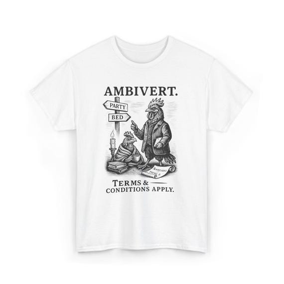 Ambivert Rooster Shirt Funny Introvert Tee Vintage Animal Graphic Shirt Victorian Style Attitude Personality T-Shirt Quirky Social Humor Art