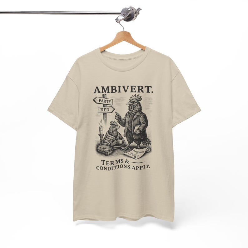 Ambivert Rooster Shirt Funny Introvert Tee Vintage Animal Graphic Shirt Victorian Style Attitude Personality T-Shirt Quirky Social Humor Art image 4