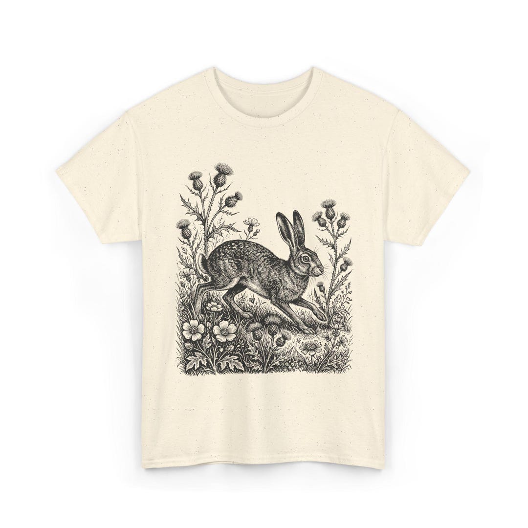 Running Rabbit Botanical Vintage T-shirt, Woodland Bunny Naturecore Tee ...