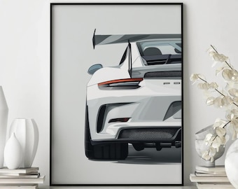Plakat z samochodem sportowym Porsche 911 GT3 RS, plakat z samochodem Porsche, dekoracja ścienna Porsche – dekoracja ścienna z samochodem do sypialni, biura, bez ramki, 20x28 cali