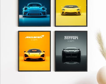 Plakaty z samochodami sportowymi, Porsche, Ferrari, McLaren, Lamborghini, wydruki dekoracyjne do sypialni, biura, salonu, bez ram, 11"x14" i 8"x10"