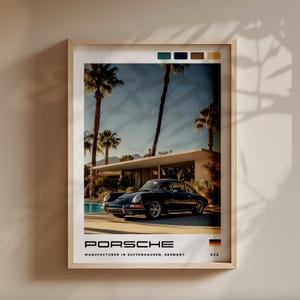 Vintage Porsche Pool Print, German Car Wall Art, Car Magazine Poster, Retro Car Decor, Modern Father&#39;s Day Gift - Digital Download File