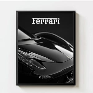 Black Ferrari Poster, Ferrari Super Car Posters, Car Photography, Ferrari Sports Car Posters for Father and Son Gift, Unframed 11x14&quot;