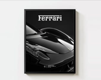 Black Ferrari Poster, Ferrari Super Car Posters, Car Photography, Ferrari Sports Car Posters for Father and Son Gift, Unframed 11x14"