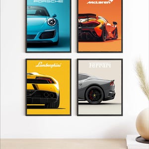 Pósters de supercoches, impresiones de coches deportivos, Ferrari, Lamborghini, Porsche, McLaren, pósters de coches de carreras, regalo para padre e hijo - Archivos de descarga digital