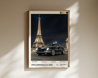 Vintage Porsche Paris Night, German Classic Car Wall Art, Magazine-Inspired Car Poster, Timeless Classic Car Print - Digital Download File