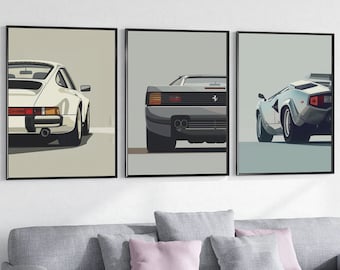 Sports Car Poster Set - Porsche, Ferrari, Lamborghini, Car Racing Posters for Bedroom, Office, Living Room, Garage (Unframed 20x28)