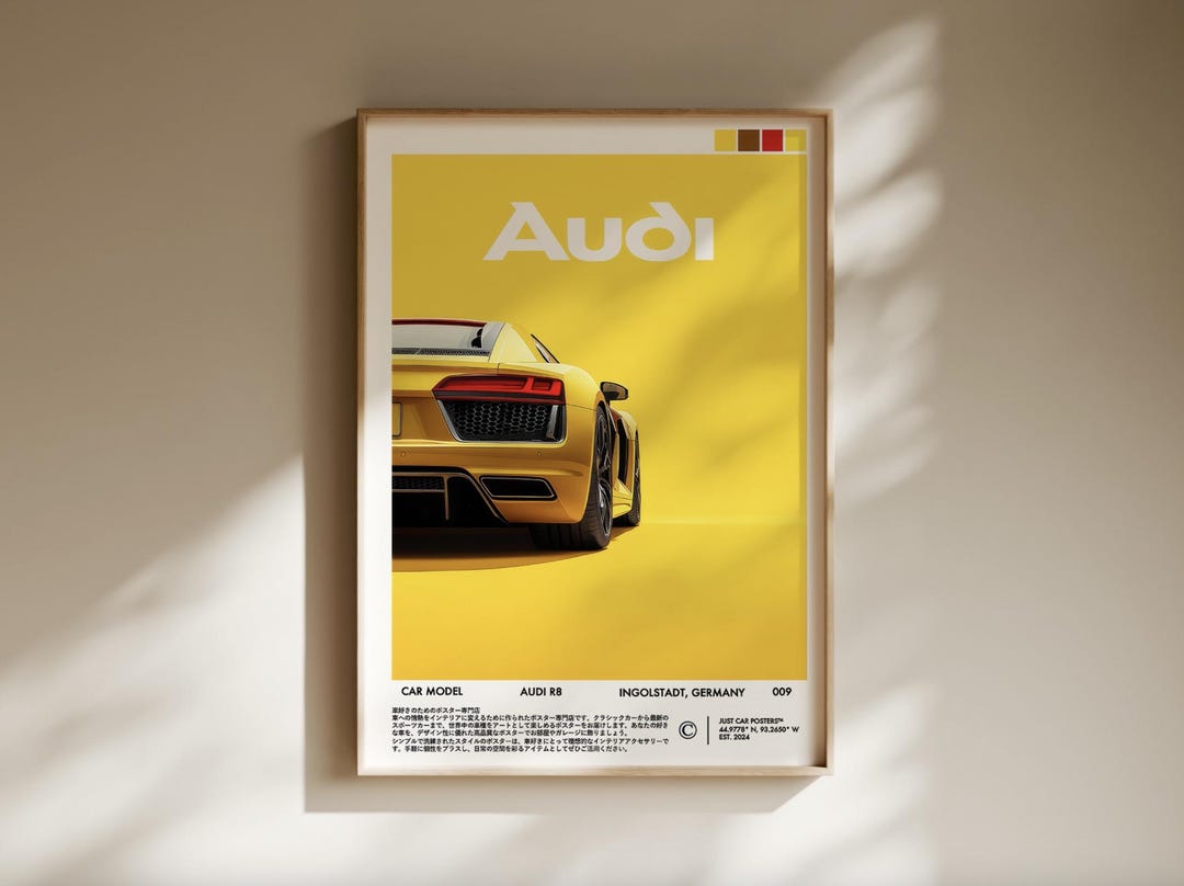Audi R8 Poster, Audi Art Print, Sports Car Wall Art, Retro Magazine Car ...