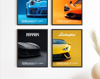 Super Car Posters, Exotic Car Prints, Sports Car Posters for Son, Car Decor for Boyfriend, Car Gifts for Men, Car Lover Gifts - Unframed