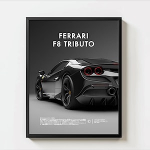 Ferrari F8 Poster, Ferrari F8 Super Car Posters, Car Photography, Ferrari F8 Car Posters for Father and Son Gift, Unframed 11x14&quot;