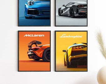 Sports Car Posters, Porsche, Ferrari, McLaren, Lamborghini Car Prints Decor for Bedroom, Office, Living Room Unframed 11x14&quot; & 8x10&quot;