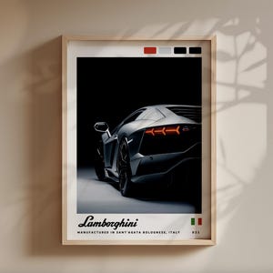 Lamborghini in Studio Print, Italian Car Wall Art, Car Magazine Poster, Retro Car Decor, Modern Father&#39;s Day Gift - Digital Download File
