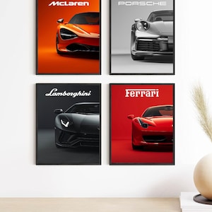 Sports Car Posters McLaren, Porsche, Lamborghini, Ferrari - Car Wall Decor for Bedroom, Office - Digital Files
