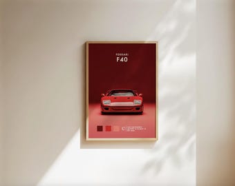 Ferrari F40 Poster, Sports Car Poster, Ferrari F40 Wall Art, Ferrari F40 Car Poster, Car Poster Gifts for Father and Son - Digital File