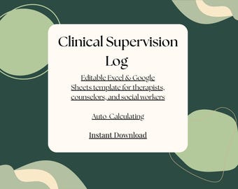 Clinical Supervision Log Excel Sheets Therapist Hours Tracker Social Work Supervision Template